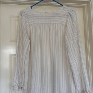 LOFT White Textured Stripe Peasant Top